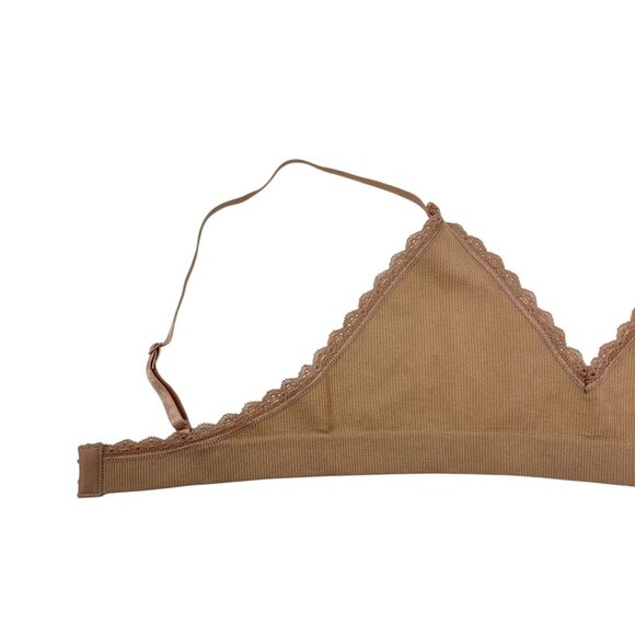 Forever 21 M/L Taupe Ribbed Seamless Bralette Lace Wireless Adjustable Straps - Picture 2 of 12